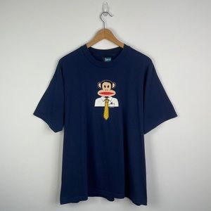 Vintage Paul Frank T-shirt Mens XL Spell Out Office Monkey Skateboard Blue